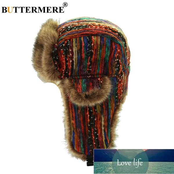 BUTTERMERE Russe Ushanka Chapeaux Avec Oreillette Femmes Coloré Bomber Chapeaux Dames Coupe-Vent Neige Plus Épais Chaud Hiver Fourrure Casquettes Prix Usine Conception Experte Qualité