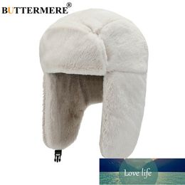 BUTTERMERE Sombrero de mujer blanco Sombrero de bombardero de piel sintética de invierno Orejeras Esquí de nieve gruesa Marca Sólido Negro Rosa Caqui Gorra rusa Precio de fábrica diseño experto Calidad Lo último