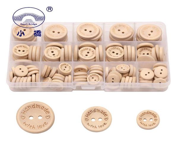 Bouton 140 pièces multi-tailles couleur naturelle 2 trous boutons en bois accessoires de couture faits à la main décoration pour vêtements 1box9020894