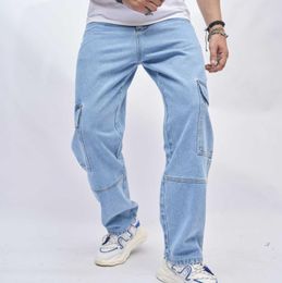 2024 Heren Jeans Mode High Street Baggy Mannen Retro Gewassen Rechte Denim Cargo Broek Grote Zijzakken Hip Hop Broek streetwear Mannelijke