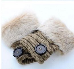 Button Handschoenen Dames Meisje Gebreide Faux Konijnenbont Vingerloze Handschoenen Winter Warmer Outdoor Wanten Kleurrijke Mode Accessoires Party Gunsten