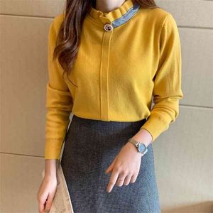 Bouton-tricot Base chandail femmes automne hiver couture décontracté vêtements amples mode coréenne femme pull bouton 210427