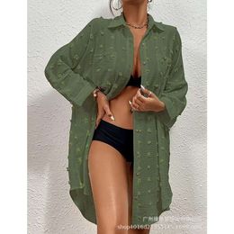 Chemise à boutons pour femmes, ample, Cover-Up pour les maillots de bain, en mousseline de soie, boule de laine, décontractée, DBW4, 2024