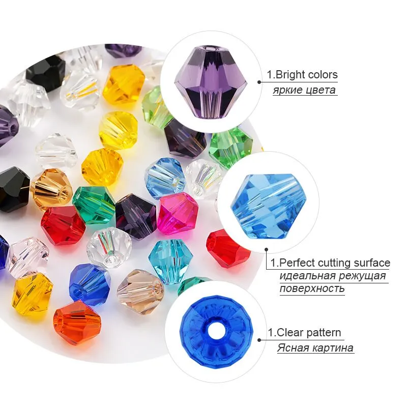 Kaufen Sie 1 und erhalten Sie 1 kostenlos 4 mm glänzende Kristallperlen Bicone Perlen Glasperlen losen Abstandshalterperlen für Armband DIY -Schmuck 200pcs machen