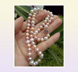 Koop Pearl -sieraden 78 mm South Sea White Pink Purple Multicolor Pearl Necklace 18quot 14K89454244