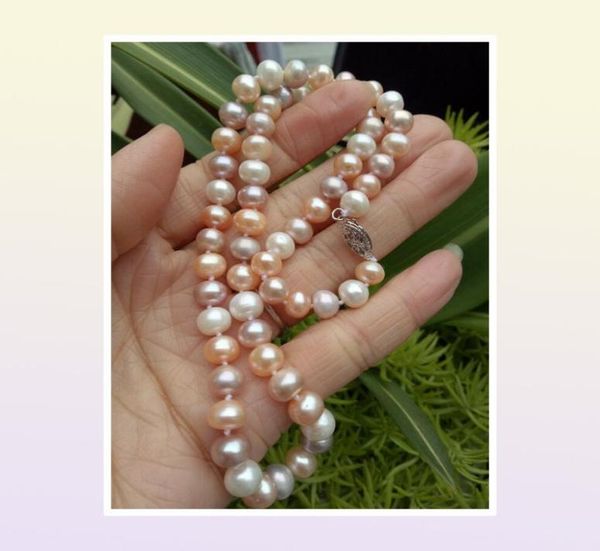 Acheter des bijoux perlé 78 mm mer sud blanc rose violet multicolore perle collier 18quot 14k8945424