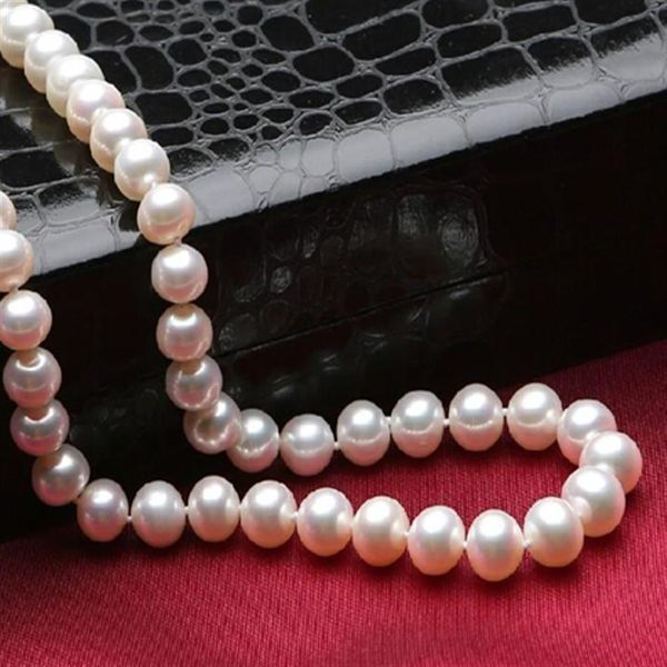 Acheter des bijoux en perles 9-10mm cercle blanc presque impeccable de collier de perles d'eau de mer naturelle 18 pouces cadeaux les plus appropriés perlé N228K