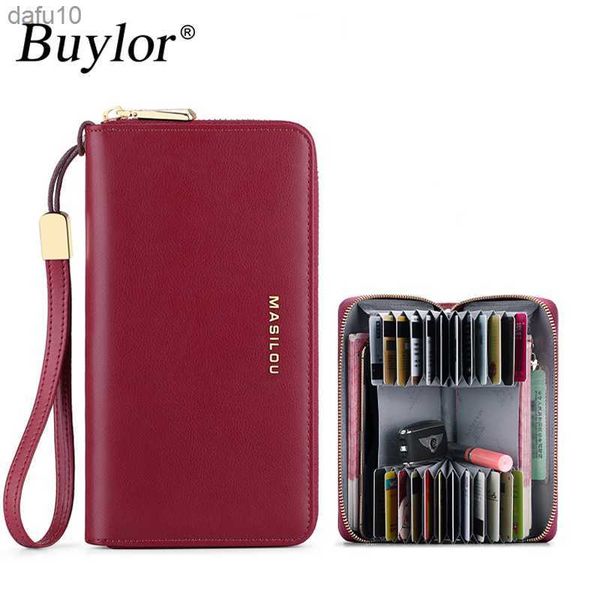 Buylor Vip The Link para billetera de cuero genuino moda cremallera larga multifunción señoras monedero L230704