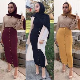 Buytiz Taille Haute Bouton Moulante Maxi Jupe Plus La Taille Abaya Bas Femmes Long Turc Jaune Hanche Musulman Jupes Islamique Clothing1223h