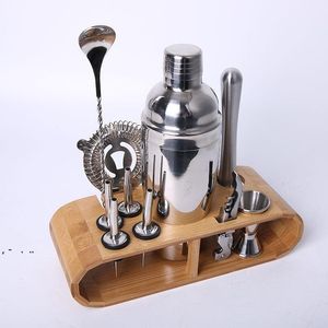 Bvartending Cocktail Shaker Bartender Kit Shakers Juego de herramientas de barra de 12 piezas de acero inoxidable con elegante soporte de bambú LLE11420