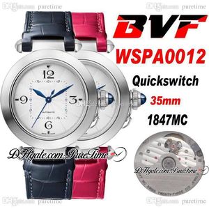 BVF 35 mm Pasha WSPA0013 1847MC Montre automatique pour femme Cadran argenté Grands marqueurs de chiffres Mains bleues Bracelet en cuir rouge Super Edition Montres pour femme Puretime B2