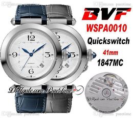 BVF 41mm Pasha WSPA0010 1847MC Automatische Herenhorloge Zilveren wijzerplaat Big Nummer Markers Blauwe Handen Grijze Lederen Strap Super Edition Puretime C3