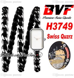 BVF Premiere H3749 Montre Ladeise à quartz suisse ETA Rosck Pop Boîtier en acier noir Cadran MOP Bracelet en cuir entrelacé Super Edition Montre pour femme Puretime D4