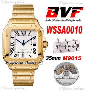 BVF V2 Medium 35mm Miyota 9015 Reloj automático para damas para mujer Quick Switch Links Oro amarillo Esfera blanca Manecillas azules Pulsera de acero inoxidable Super Edition Puretime E5