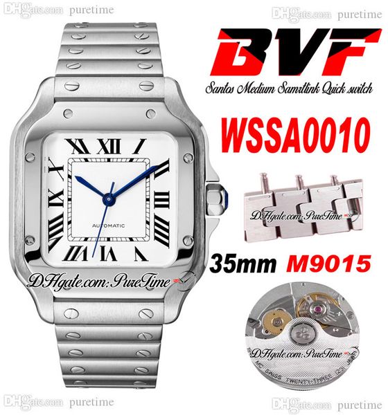 BVF V2 Moyenne 35 mm Miyota 9015 Automatique Femme Montre Femme Liens de Commutation Rapide Cadran Blanc Bracelet en Acier Inoxydable Super Edition Puretime A1