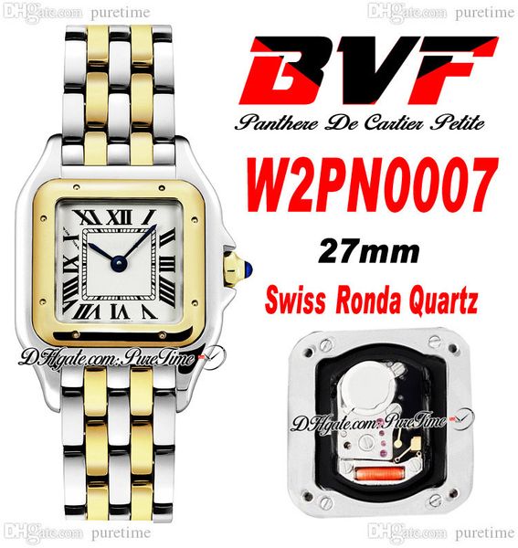 BVF W2PN0007 Swiss Ronda Quartz Ladies Watch 27 mm de dos tonos de oro amarillo blanco Dial negro Pulsera de acero inoxidable romano Relojes para mujer Super Edition Purente B2