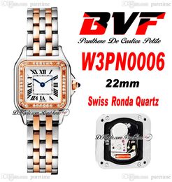 BVF W3PN0006 Montre Suisse Ronda Quartz pour Femme 22 mm Diamants Lunette Deux Tons Or Rose Cadran Blanc Noir Romain Bracelet en Acier Inoxydable Femme Super Edition Puretime F6