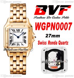 BVF WGPN0007 Montre pour femme à quartz Ronda suisse 27 mm Or rose 18 carats Cadran blanc Noir Bracelet en acier inoxydable romain Montres pour femme Super Edition Puretime D4