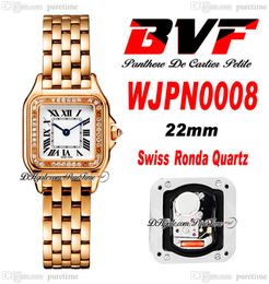 BVF WJPN0008 Montre à quartz suisse Ronda pour femme, lunette en diamants de 22 mm, or rose 18 carats, cadran blanc, bracelet en acier inoxydable romain noir, Super édition pour femme Puretime H8