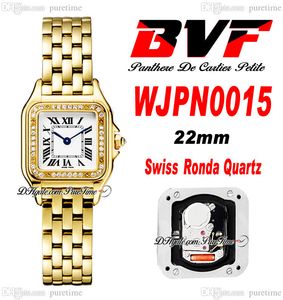 BVF WJPN0015 Zwitsers Ronda Quartz Ladies Kijk 22 mm Diamanten Bezel 18k gele goud Wit Die Zwart Romeinse roestvrijstalen armband Dames Super editie Puretime G7