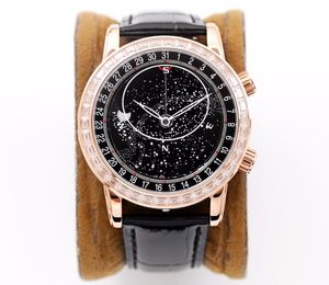 BW's Maanfase Herenhorloge 6102 6104 Gebruikt een 324s Movement Calendar Star Display Functie Geneva Sky Chart Dial Natural Crystal Diamond