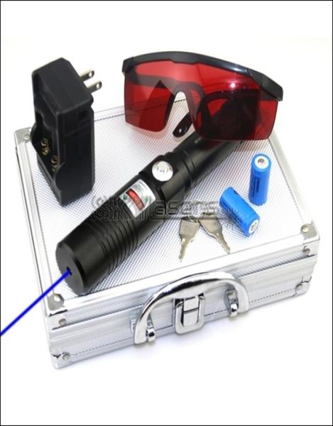 BX1 450nm bleu pointeur laser stylo lumière LED lampe de poche laser torche chasse avec 216340 piles chargeur lunettes 2 clé de sécurité 1026035