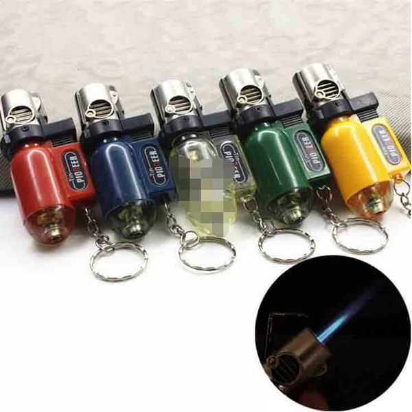 Briquet gonflable droit Mini Jet avec porte-clés sans gaz coupe-vent en métal Cigarette cigare Butane briquets outil de fumer