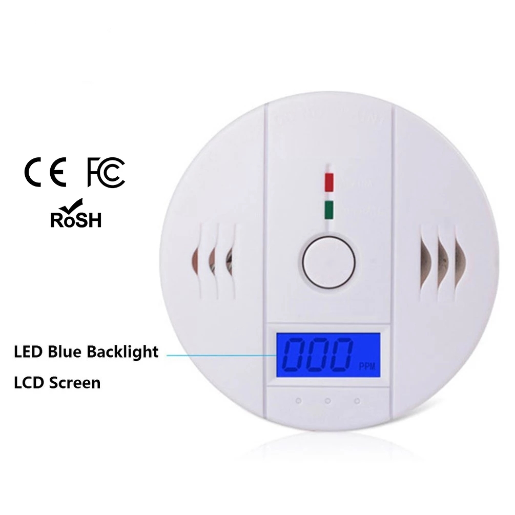 Sensor de CO de alta sensibilidade para casa Detector de fumaça de envenenamento por monóxido de carbono sem fio Detector de alarme de aviso Indicador LCD