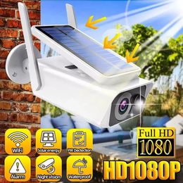 Per zee verzending draadloze wifi camera met wandlampen paneel wifi outdoor waterdichte camera oplaadbare stroom 1080p nacht visie pir wolken beveiligingsnam