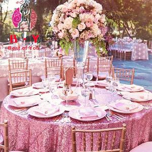 BY Sequin Mantel redondo Mantel de oro rosa en la decoración de la mesa para la cena Mantel de cumpleaños de boda-530 211103