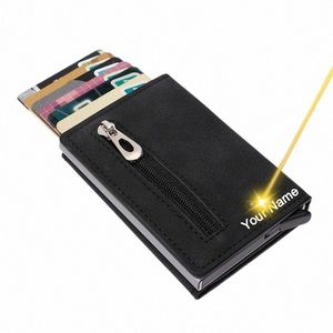 BYCOBECY RFID SMART Wallet Credit Card Holder aangepaste naam Busin Men Woman Lederen portemonnee Pop -up Minimalistische portemonnee munten Purse 157W#