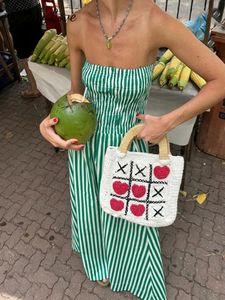 Byemylove groene strepen zomer maxi jurk dames tube lange strandjurk off schouder backless casual mode streep zomer jurk 240415