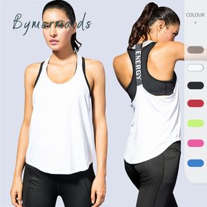 Bymermaids yoga outfits sportschool tops dames sport topletter backless shirts mouwloze yoga tops fitness running snel droge tank crop top 230626