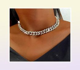 BYNOUCK Miami chaîne à maillons cubains couleur or argent ras du cou femme glacé Bling strass collier HipHop bijoux 221z5380764