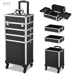 Byotique Rolling Makeup Train Case 4in1 Cosmetic Charinte Organisateur Voyage Verrouble Salon Barber Trunk Trunk 240416 Salon Lockable Barber 240416