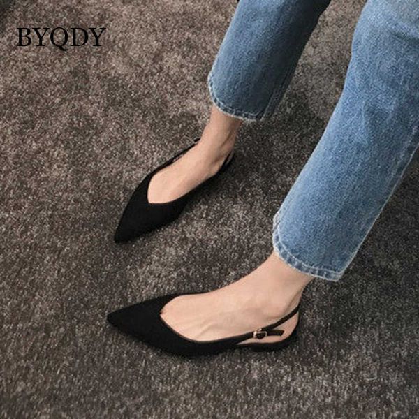 BYQDY 2021 noir talons bas femmes pompes boucle troupeau robe décontracté dames chaussures bout pointu Slingbacks printemps grand 41 chaussures de cour Y0611