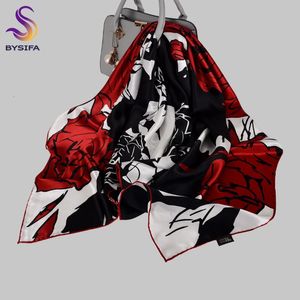 Bysifa | 100% pure zijden sjaalsjaals mode elegante rozen ontwerpen grote vierkante sjaals wraps 106*106cm lente herfst nek sjaal hijab 240416