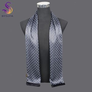 Bysifa zwart blauwe plaid mannen zijden sjaal herfst winter 100% pure zijden mannelijke lange sjaals lente warmer sjaal cravat160*26cm 240323