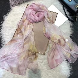 Bysifa |China Style Pink Coffee Silk Scarf Hijab Winter Ladies 100% Silk Long sjaals Wraps Foulard Spring Summer Beach Sjovers 240418