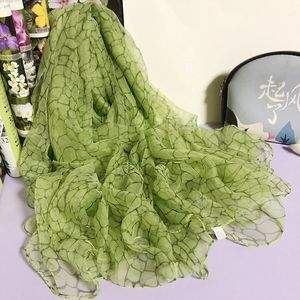 Bysifa |Groene zijden sjaal Spring dames mode schildpad crack ontwerp Long zijden sjaals Foulard Summer Beach Shawl sjaal 240408