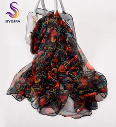 BYSIFA dames rouge noir foulard en soie châle nouveau Design Floral printemps automne longues écharpes 170105 cm élégant mince cou foulards Y2010074587072