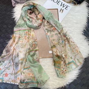 Bysifa |Lichtgroene zijden sjaal dames mode lente zomer bloemen strand sjaals sjaals herfst winter lange sjaals wraps 180*110cm 240408