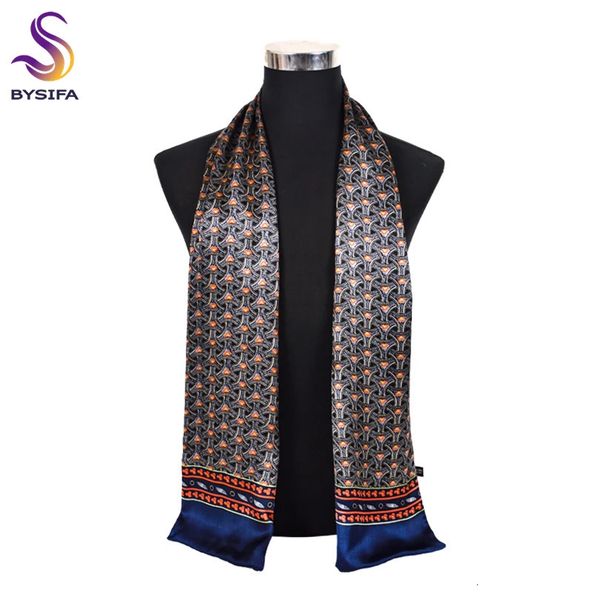 Bysifa |Silver Grey Man100% Square en soie marque de mode imprimée masculine foulard masculin écharpe automne hiver pure Silk Scar60 * 26cm 240323