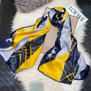 Bysifa | Geelblauw 100% natuurlijke zijde lange shawl bedrukte mode vrouwen elegante plaid sjaals herfst winter hals sjaal hijab