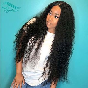 Bythair 13x6 Deep Part Pre Plucked Long Deep Curly Lace Front Menselijk Haar Pruiken met Babyharen voor Black Women