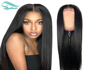 Bythair Zijdeachtige Rechte 13X6 HD Lace Front Menselijk Haar Pruik Met Babyharen Natuurlijke Zwarte Kleur Pre Geplukt haarlijn8132560