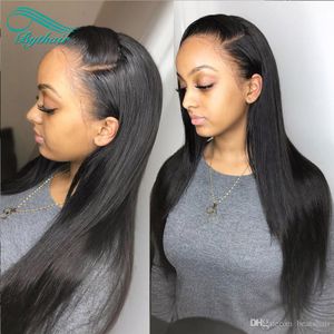 Bythair Silky Straight Lace Front Menselijk Haar Pruik Braziliaanse Virgin Haar Zijde Top Volledige Kant Pruik met Babyharen