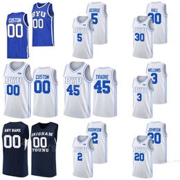 BYU Cougars 45 Fousseyni Traore Jerseys College Basketball 3 Rudi Williams 20 Spencer Johnson 5 Gideon George 2 Jaxson Robinson 30 Dallin Hall Uniforme cousu NCAA