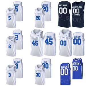 BYU Cougars College Basketball 5 Gideon George Jersey 2 Jaxson Robinson 30 Dallin Hall 45 Fousseyni Traore Rudi Williams Spencer Johnson Sewing NCAA Men Kids Sewing