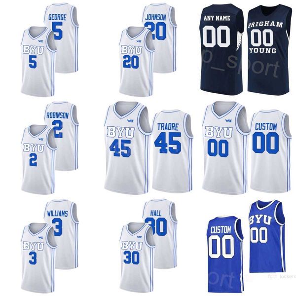 BYU Cougars Baloncesto universitario 5 Gideon George Jerseys 2 Jaxson Robinson 30 Dallin Hall 45 Fousseyni Traore Rudi Williams Spencer Johnson Costura NCAA Hombres Niños Mujeres